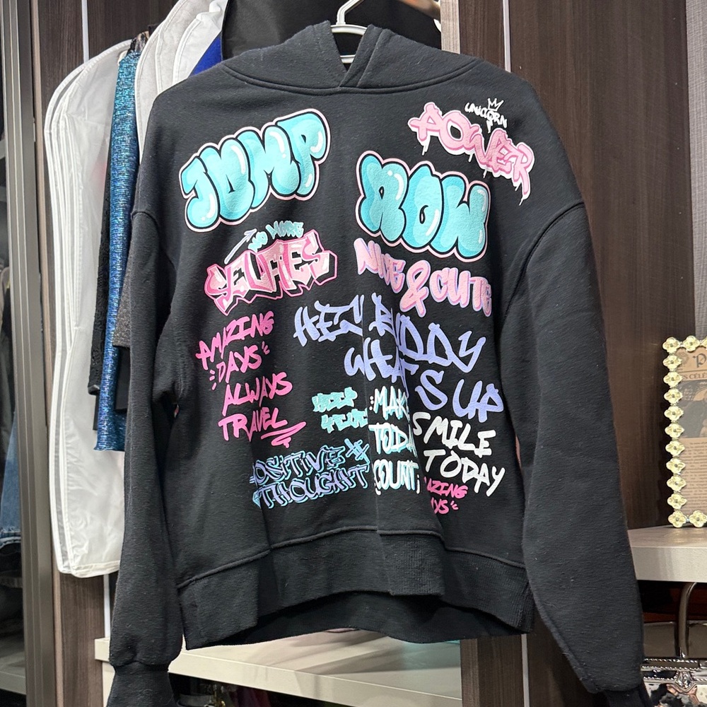 Zara Black Hoodie with Colorful Graphics